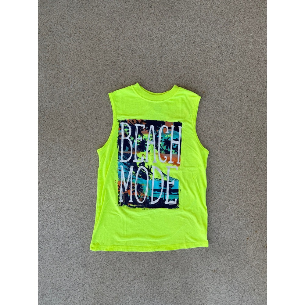 Faded Glory Beach Mode Kids Large Tank Top - Yellow Graphic Sleeveless Shirt
